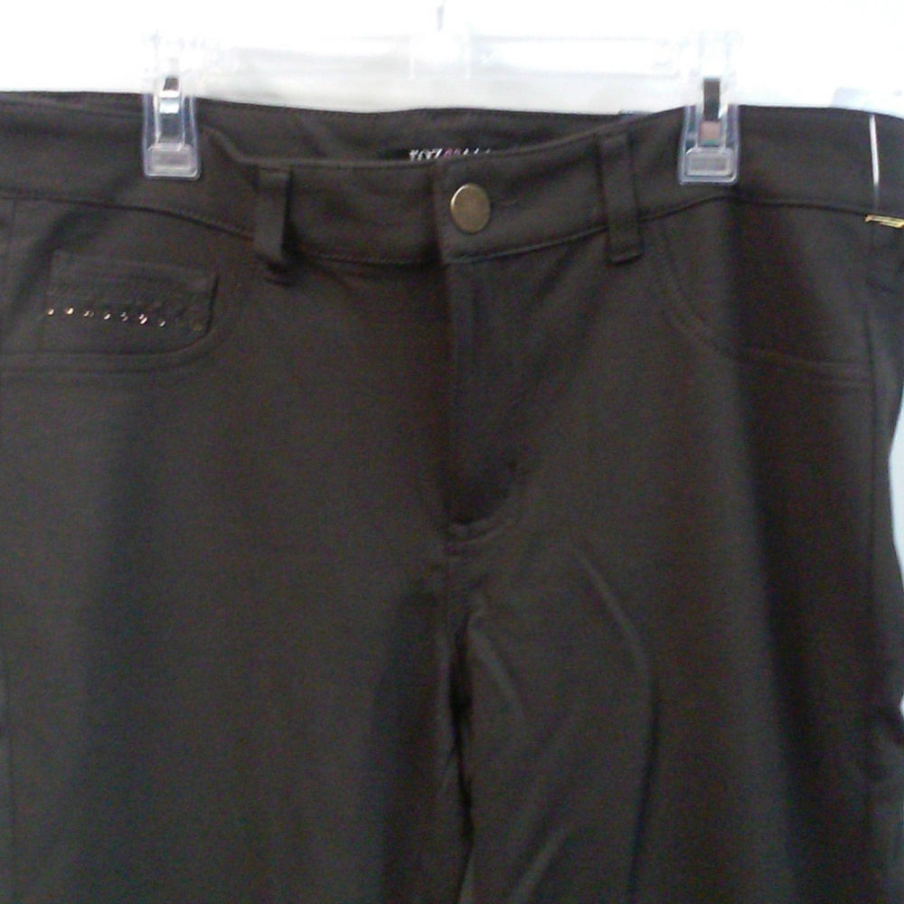 Brown Ponte Knit Skinny Pants Rhinestone Pockets - Picture 5 of 8